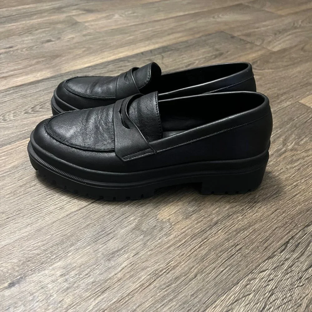 Leather Chunky Penny Loafers - Black - Picture 7 of 14
